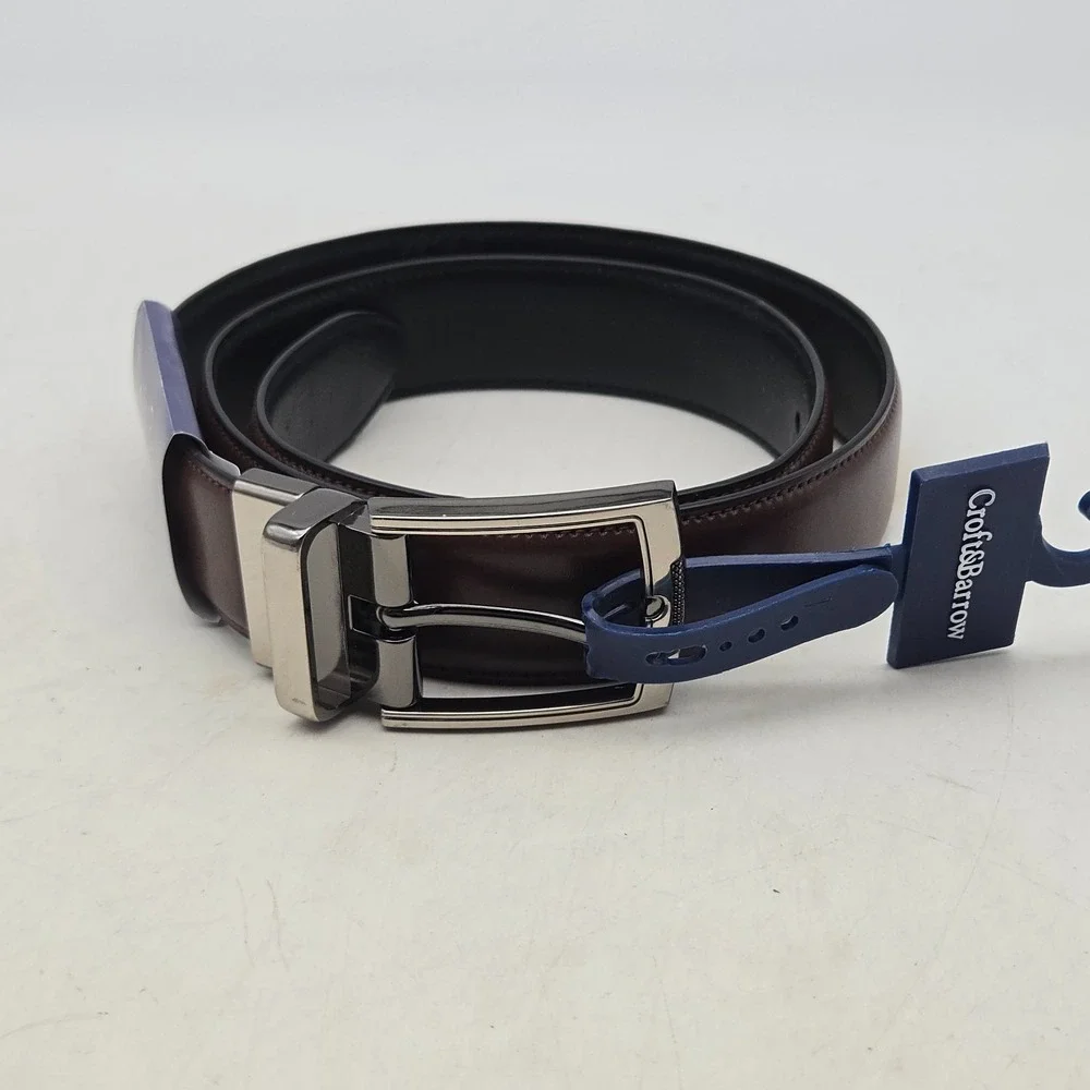 Croft & Barrow Belt Brown Black Reversible Faux Leather Stretch Men 32 w/ Buckle